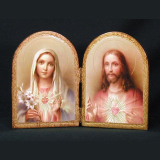 Sacred Heart Of Jesus And Immaculate Heart Of Mary Florentine Diptych 9.5X6.5"