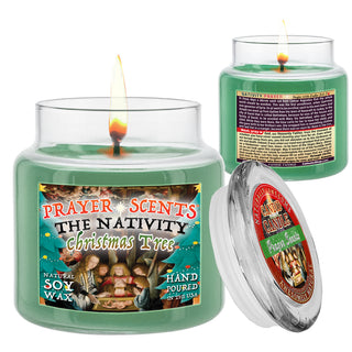 Nativity Christmas Tree Scented Prayer Candle - Large Apothecary Jar