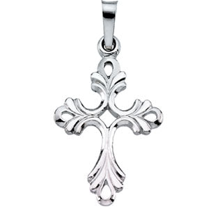 14K White Gold Cross Pendant with Design
