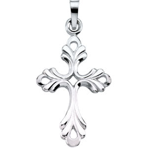 14K White Gold Cross Pendant with Design