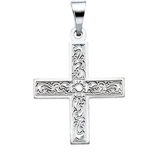 14K White Gold Greek Cross Pendant with Ornate Design