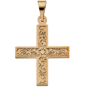 14K Yellow Gold Greek Cross Pendant with Ornate Design