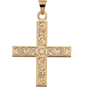 14K Yellow Gold Greek Cross Pendant with Ornate Design
