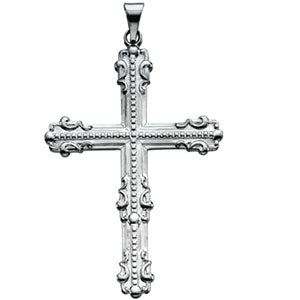 14K White Gold Large Fancy Cross Pendant at Catholic Shop