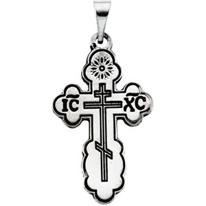 14K White Gold Orthodox Cross Pendant with  Blac at Catholic Shop