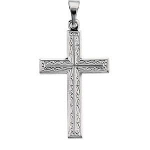 14K White Gold Cross Pendant with Design