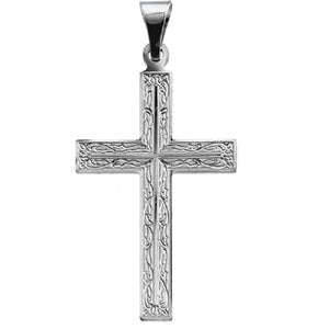 14K White Gold Cross Pendant with Design