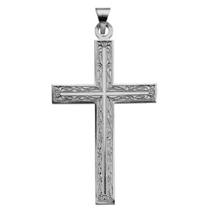 14K White Gold Cross Pendant with Design