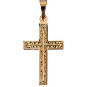14K Yellow Gold Cross Pendant with Design