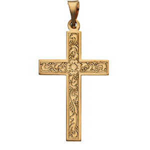 14K Yellow Gold Cross Pendant with Design