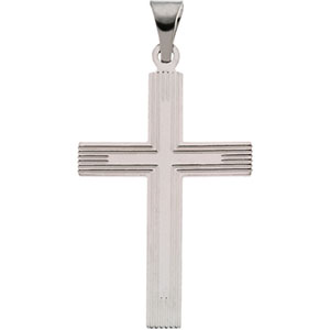 14K White Gold Cross Pendant with Design