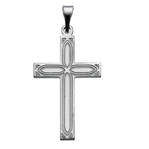14K White Gold Cross Pendant with Design