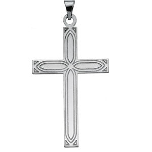 14K White Gold Cross Pendant with Design