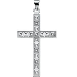 14K White Gold Cross Pendant with Design