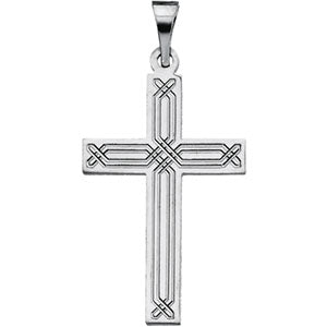 14K White Gold Cross Pendant with Design
