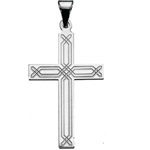 14K White Gold Cross Pendant with Design