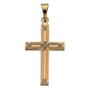 14K Yellow Gold Cross Pendant with Design