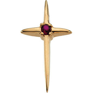 14K Gold Ruby Cross Pendant 17.75x10 mm