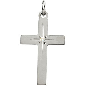 14K White Gold Cross Pendant with Diamond