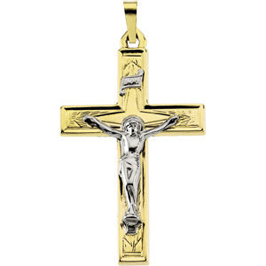 14K Yellow Gold/White Two Tone Crucifix Pendant