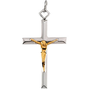 SS_YGF Two Tone Crucifix Pendant at Catholic Shop