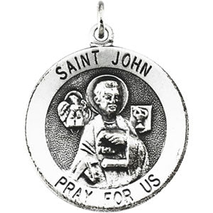 Sterling Silver Round St John Pendant Medal with Chain at Catholic Shop