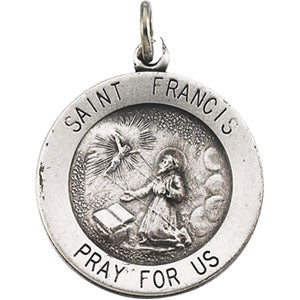 Sterling Silver Round St. Francis Pendant Medal with Chain at Catholic Shop