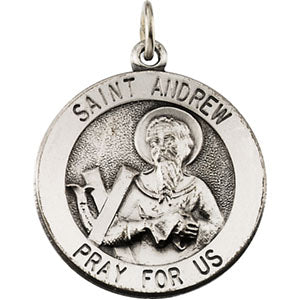 Sterling Silver Round St Andrew Pendant Medal with Chain at Catholic Shop