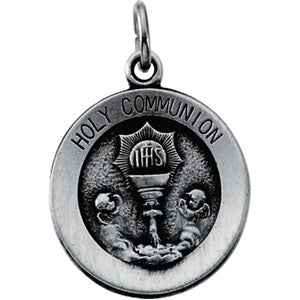 Sterling Silver Round Holy Communion Pendant Pendant with Chain