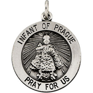 Sterling Silver Round Infant Of Prague Pendant Medal with Chain at Catholic Shop