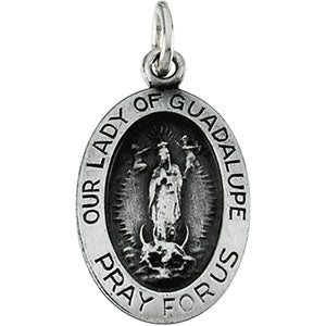 Sterling Silver Oval Lady Of Guadalupe Pendant Pendant with Chain