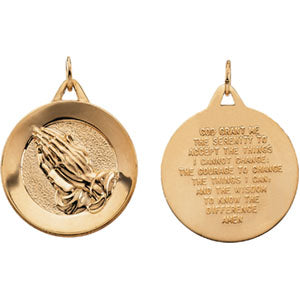 14K Yellow Gold Disc with Praying Hands Pendant