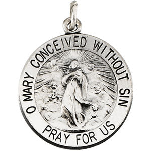 Sterling Silver Round Miraculous Pendant Medal with Chain at Catholic Shop