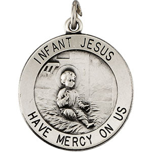 Sterling Silver Round Infant Jesus Pendant Medal with Chain at Catholic Shop
