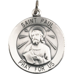 Sterling Silver Round St Paul Pendant Medal with Chain at Catholic Shop