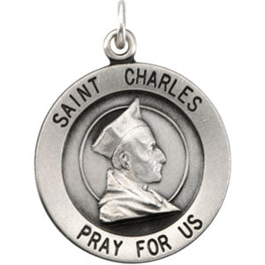 Sterling Silver Round St. Charles Pendant Medal with Chain at Catholic Shop