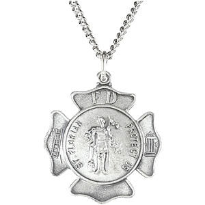 Sterling Silver 16.7x9 MM St. Florian 18" Necklace