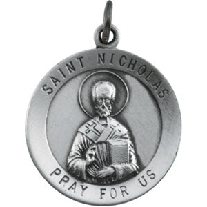 Sterling Silver Round St. Nicholas Pendant Medal with Chain at Catholic Shop