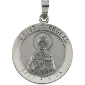 14K White Gold Round St Nicholas Pendant Medal at Catholic Shop