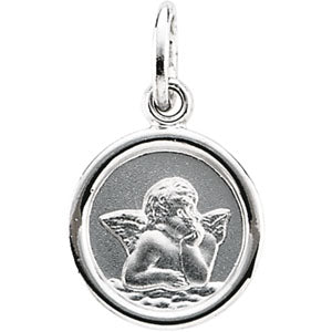 14K White Gold Round Angel Pendant Pendant