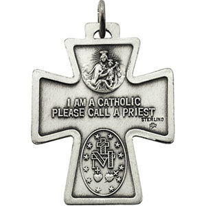 Sterling Silver Cross 4-Way Medal with Chain at Catholic Shop