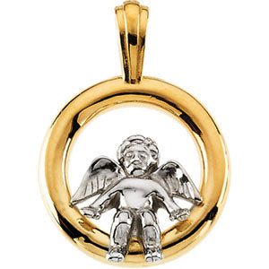 14K Yellow Gold/White Two Tone Angel Pendant at Catholic Shop