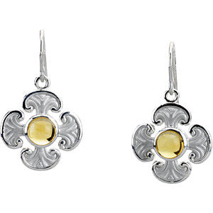 Sterling Silver Citrine Maltese Cross Earrings