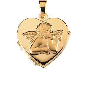 14K Gold Heart Shaped Locket with Angel at Catholic Shop
