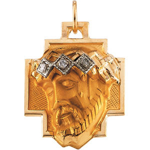 14K Yellow Gold Head Of Jesus Crown Cross Pend