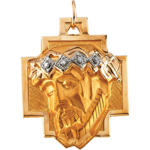 14K Yellow Gold Head Of Jesus Crown Cross Pend