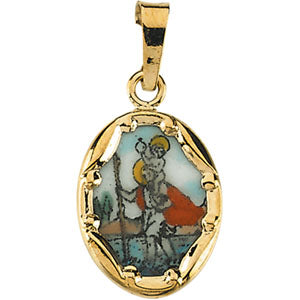 14K Yellow Gold Porcelain St. Christopher Penda