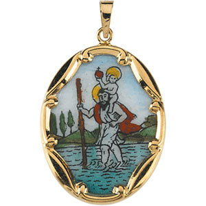 14K Yellow Gold Porcelain St. Christopher Penda