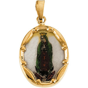 14K Yellow Gold Porcelain Lady Of Guadalupe Pe