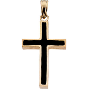 14K Yellow Gold Cross with Black Epoxy